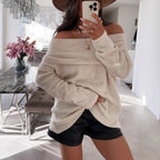Damen lässiger Off-Shoulder Pullover mit Rippenstruktur R&B