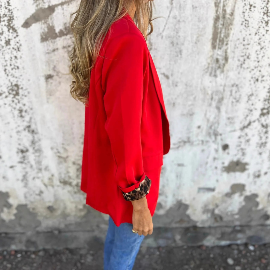 Damen Eleganter Blazer mit animalischem Muster an den Ärmeln R&B