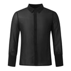 Damen nan semi-transparente Langarm-Chiffonbluse mit Hemdkragen und breiten Manschetten R&B
