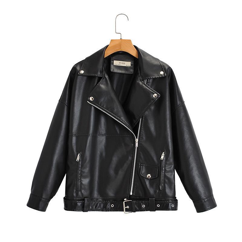 Damen Oversized Kunstlederjacke mit asymmetrischem Reißverschluss und praktischen Taschen R&B