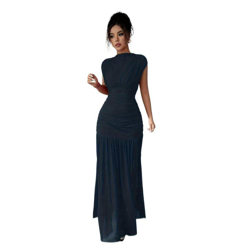Damen Elegantes Maxikleid mit raffiniertem Drapée und transparentem Rock R&B
