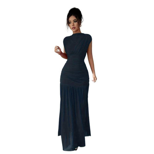 Damen Elegantes Maxikleid mit raffiniertem Drapée und transparentem Rock R&B