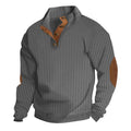Herren nan strukturierter Ripp-Pullover mit kurzem Knopfkragen und Wildleder-Ellbogenpatches R&B