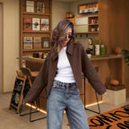 Damen Modische Kurzjacke mit voluminösen Ärmeln und lässigem Schnitt R&B