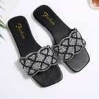 Damen Glitzernde Kunstleder-Sandalen mit verzierten Riemen R&B