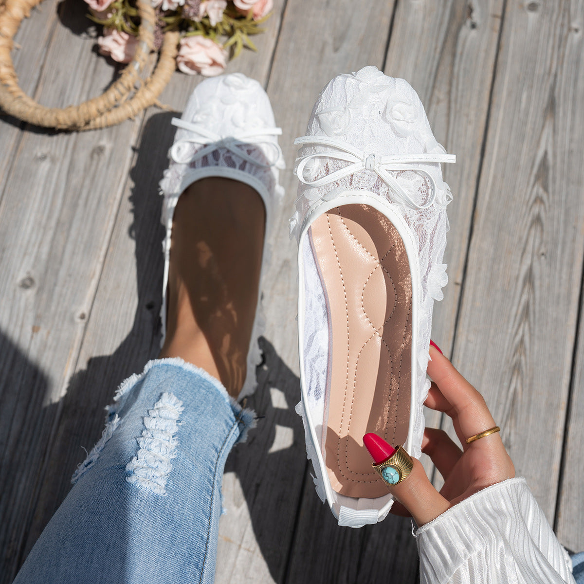 Damen Elegante Spitzenschuhe mit floraler Applikation und komfortablem Innenfutter R&B