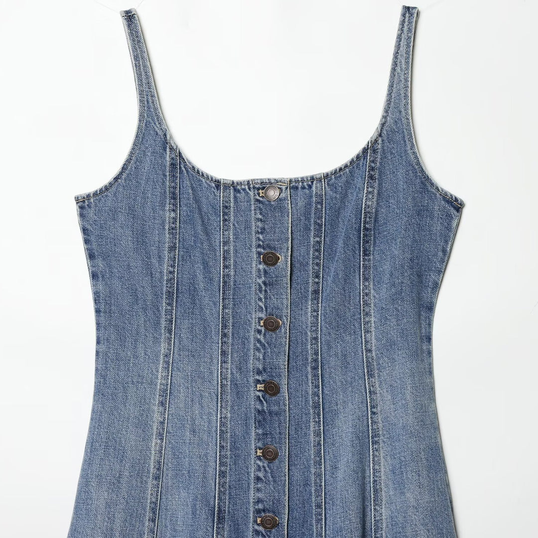 Damen Jeanskleid im A-Linien Schnitt mit Knopfverschluss R&B