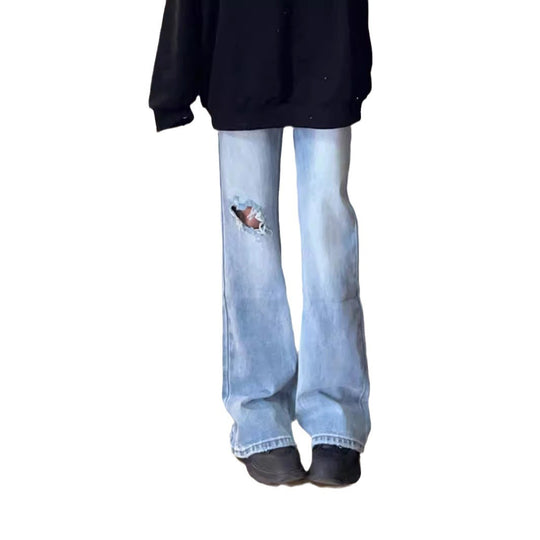 Damen Flared Jeans mit hohem Bund und modischen Rissdetails R&B