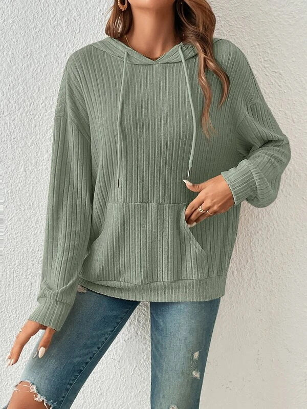 Damen gemütlicher Hoodie mit Rippenstruktur und praktischer Kängurutasche R&B