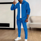 Herren nan Waffelstruktur-Jogginganzug mit Kapuzen-Zipjacke und konisch geschnittener Jogginghose R&B