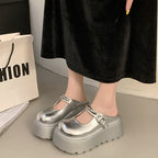 Damen Stilvolle Plateau-Mules mit verstellbarem Riemen und rutschfester Sohle R&B