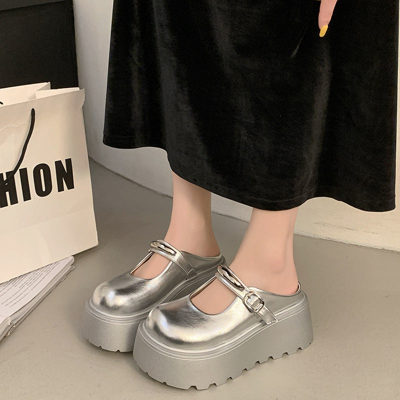 Damen Stilvolle Plateau-Mules mit verstellbarem Riemen und rutschfester Sohle R&B