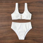 Damen Hochgeschnittener Bikini mit elegantem Rippendesign und moderner Schnalle R&B