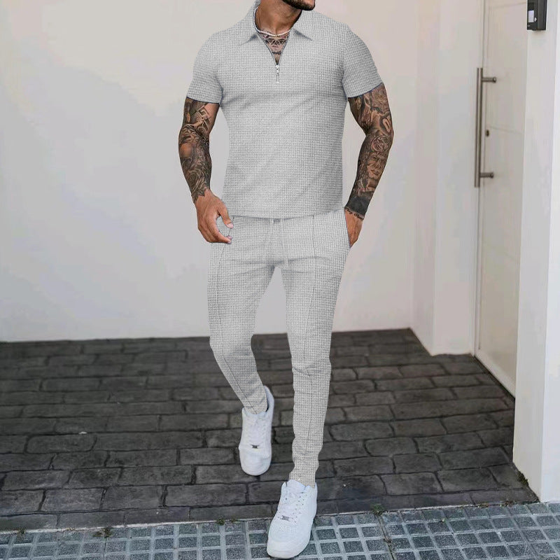Herren Freizeit-Set mit modernem Kurzarm-Polo und eleganten Jogginghosen R&B