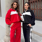 Damen sportliches Fleece-Loungewear-Set mit hohem Kragen undseitlichen Kontraststreifen R&B