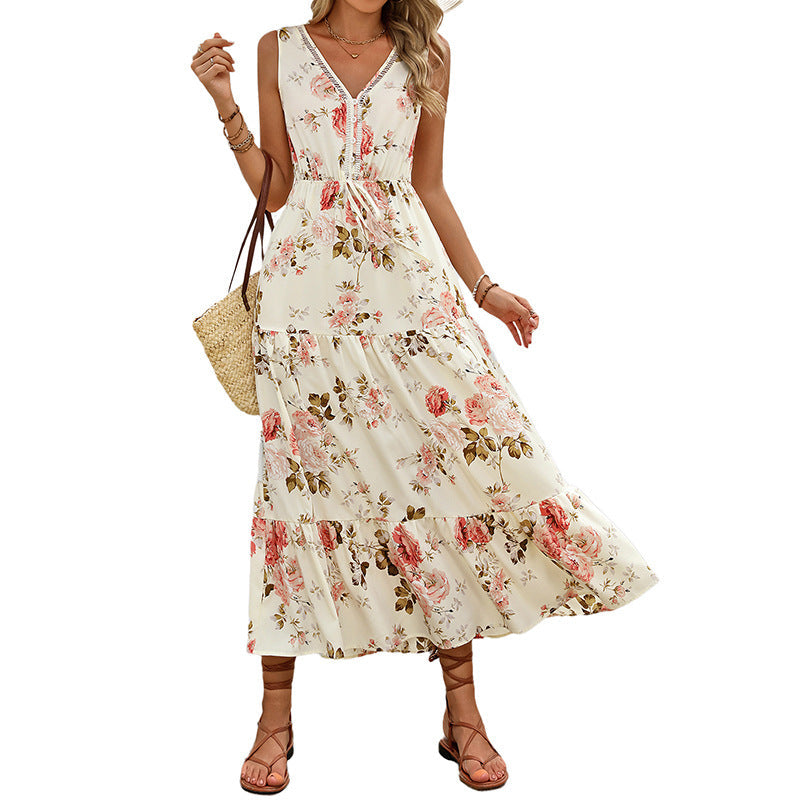 Damen Maxikleid mit floralem Muster und elastischem Taillenband R&B