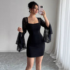 Damen Elegantes Minikleid mit Spitzenärmeln R&B