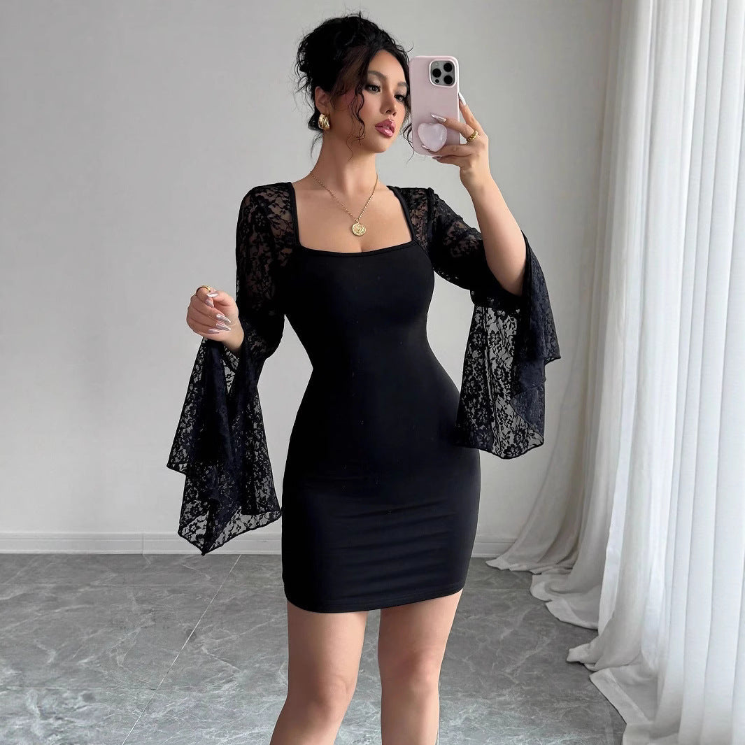 Damen Elegantes Minikleid mit Spitzenärmeln R&B