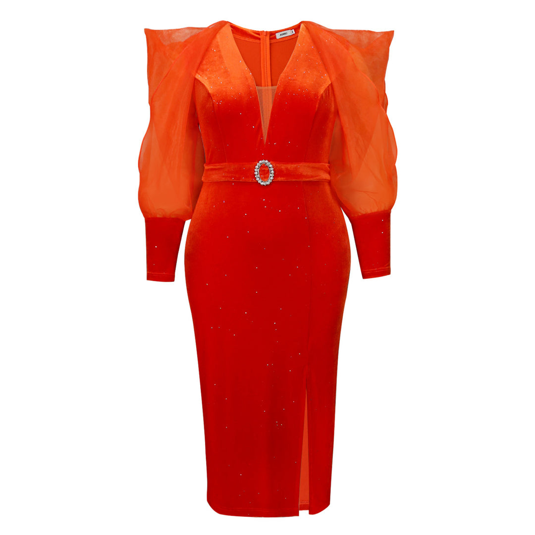 Damen Abendkleid mit extravagantem Transparenz-Design und funkelnden Applikationen R&B