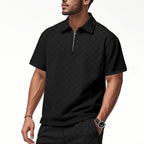 Herren Poloshirt mit halbem Reißverschluss und modernem Karomuster