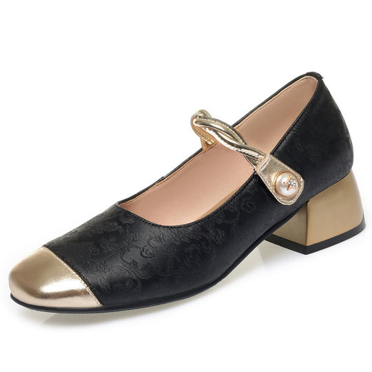 Damen Elegante Mary Jane Ballerinas mit modischem Riemchen und Blockabsatz R&B