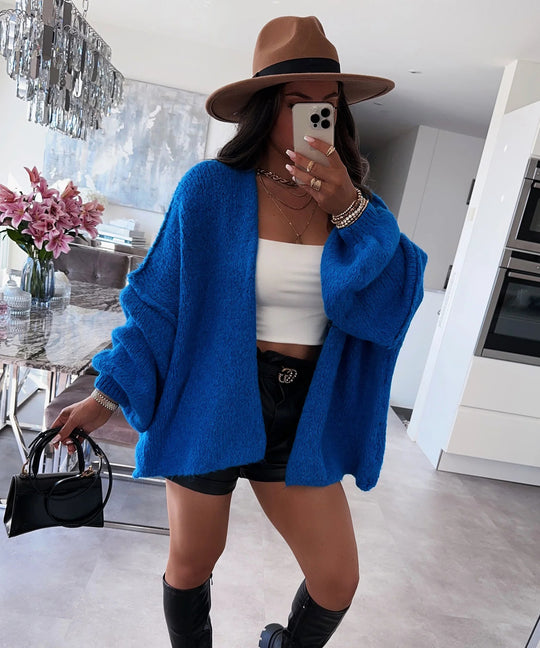 Damen oversized Strickjacke mit lässigen Ballonärmeln und strukturiertem Material R&B