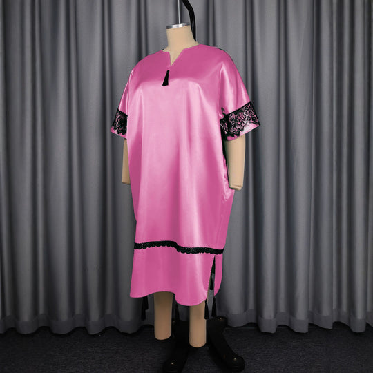 Damen elegantes Kaftankleid mit raffinierten Spitzenärmel und dekorativen Quasten R&B