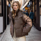 Damen gesteppte Winterjacke mit Kapuze und praktischen Taschen