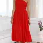 Damen Elegantes One-Shoulder-Maxikleid mit fließendem Rock R&B