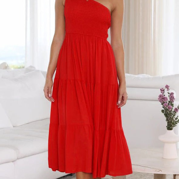 Damen Elegantes One-Shoulder-Maxikleid mit fließendem Rock R&B