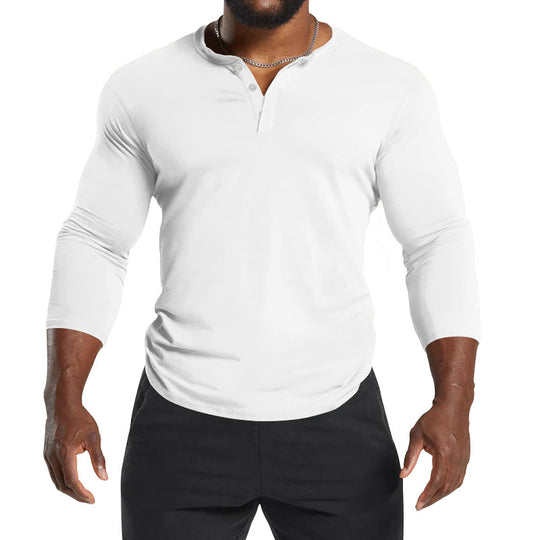 Herren Langarm-Henley-Shirt aus atmungsaktivem Baumwollmix mit Knopfdetails R&B
