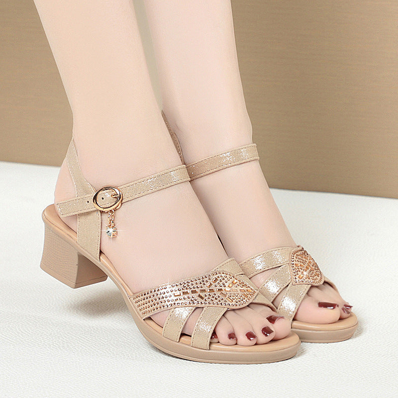 Damen Plateau-Sandaletten mit elegantem Riemendesign und funkelndem Schmuckdetail R&B