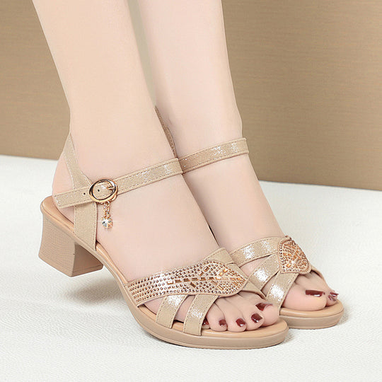 Damen Plateau-Sandaletten mit elegantem Riemendesign und funkelndem Schmuckdetail R&B