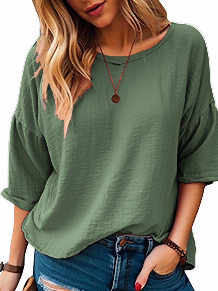Damen lässiges Oversize-Shirt mit weitem Rundhalsausschnitt R&B