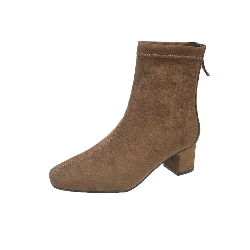 Damen elegante Stiefeletten mit blockiertem Absatz und feinem Wildlederfinish R&B