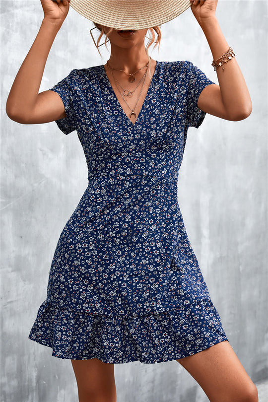 Damen Sommerliches Minikleid mit floralem Design und verspieltem Saum R&B