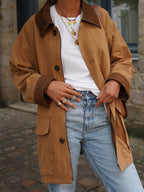 Damen lässige Baumwolljacke mit weichem Kragen und praktischen Taschen R&B