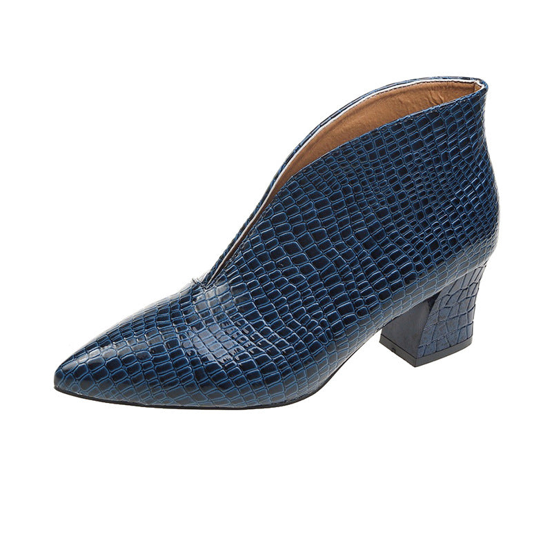 Damen nan spitze Stiefelette mit Krokoprägung und niedrigem Kittenabsatz R&B