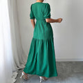 Damen Maxi-Jumpsuit mit gerafften Ärmeln und schwingendem Rock R&B