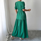 Damen Maxi-Jumpsuit mit gerafften Ärmeln und schwingendem Rock R&B