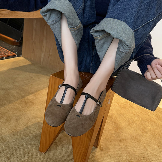 Damen Elegante Ballerinas mit modischem Riemchen aus weichem Veloursleder R&B