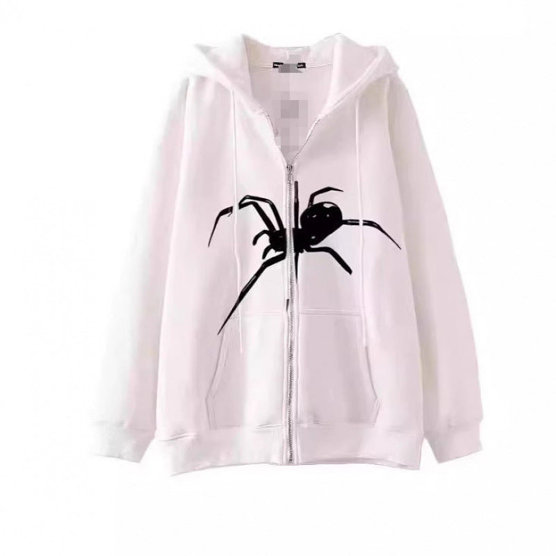 Damen Kapuzenjacke mit kreativem Spinnenmotiv und praktischem Reißverschluss R&B
