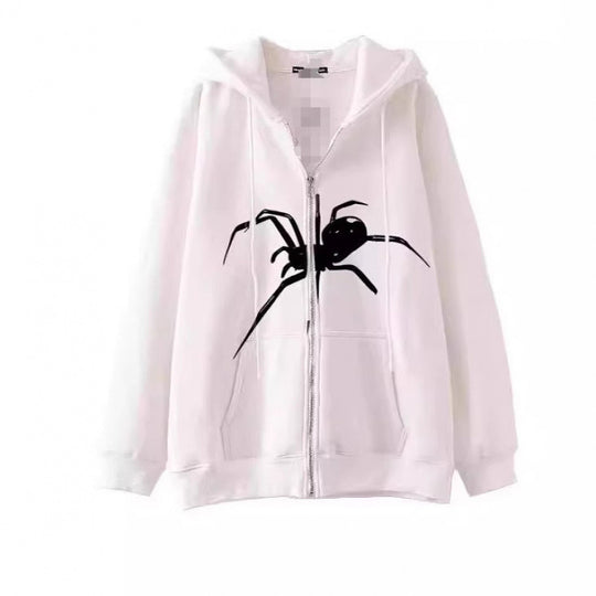 Damen Kapuzenjacke mit kreativem Spinnenmotiv und praktischem Reißverschluss R&B
