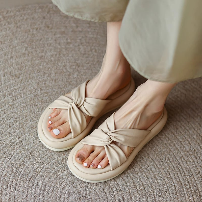Damen Bequeme Zehentrenner-Pantoletten mit modischem Knoten-Design R&B