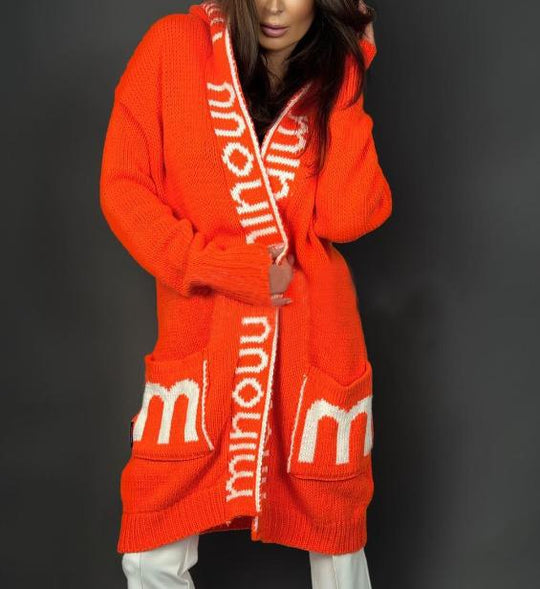 Damen Strickjacke mit logodruck und tiefen Taschen R&B