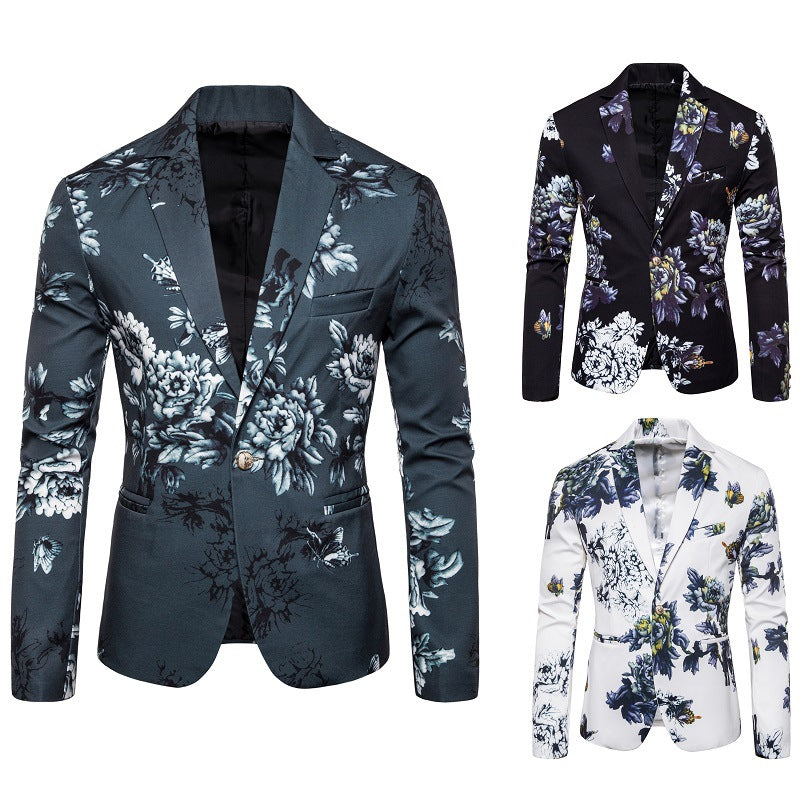 Herren eleganter Blazer mit floralen Mustern und strukturiertem Design