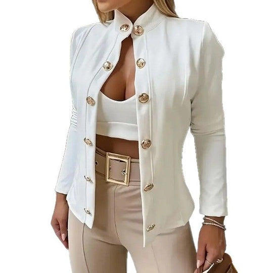 Damen elegante Couture-Jacke mit Schmuckknöpfen und tailliertem Schnitt R&B