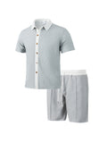Herren nan modernes Freizeit-Set aus feinem Strukturjersey mit Hemdkragen-Knopfleiste und Kordel-Shorts R&B