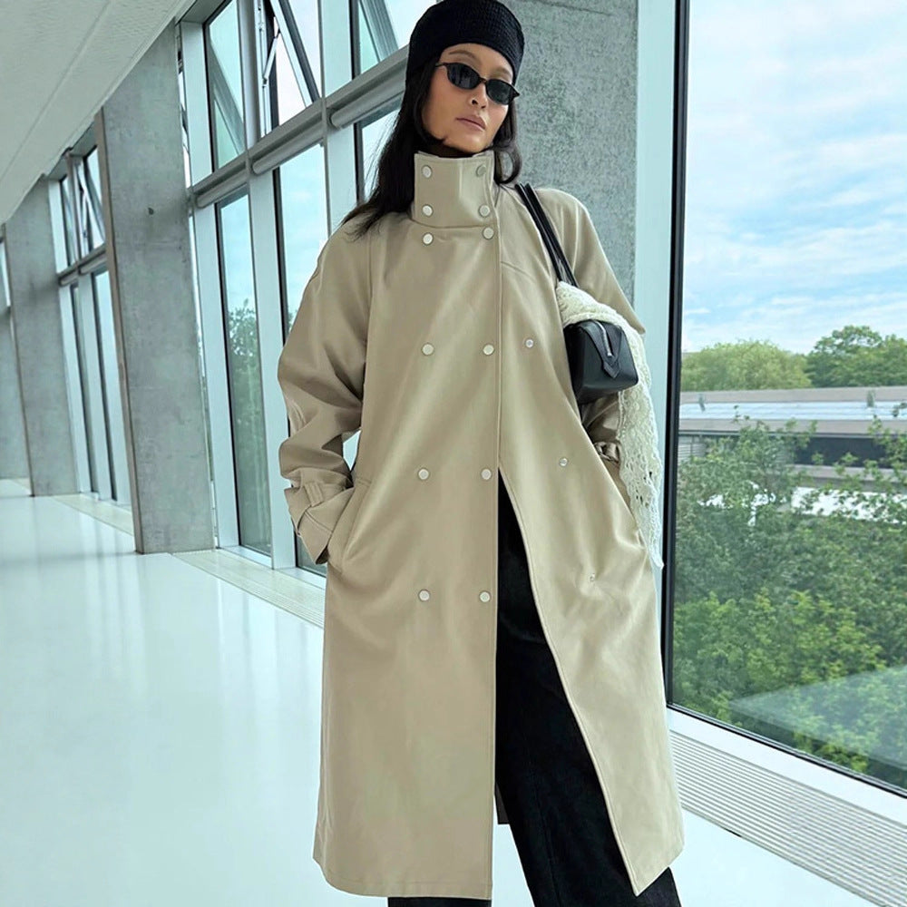 Damen elegante Trenchcoatjacke mit hohem Kragen R&B