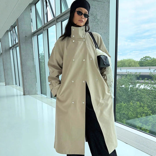 Damen elegante Trenchcoatjacke mit hohem Kragen R&B
